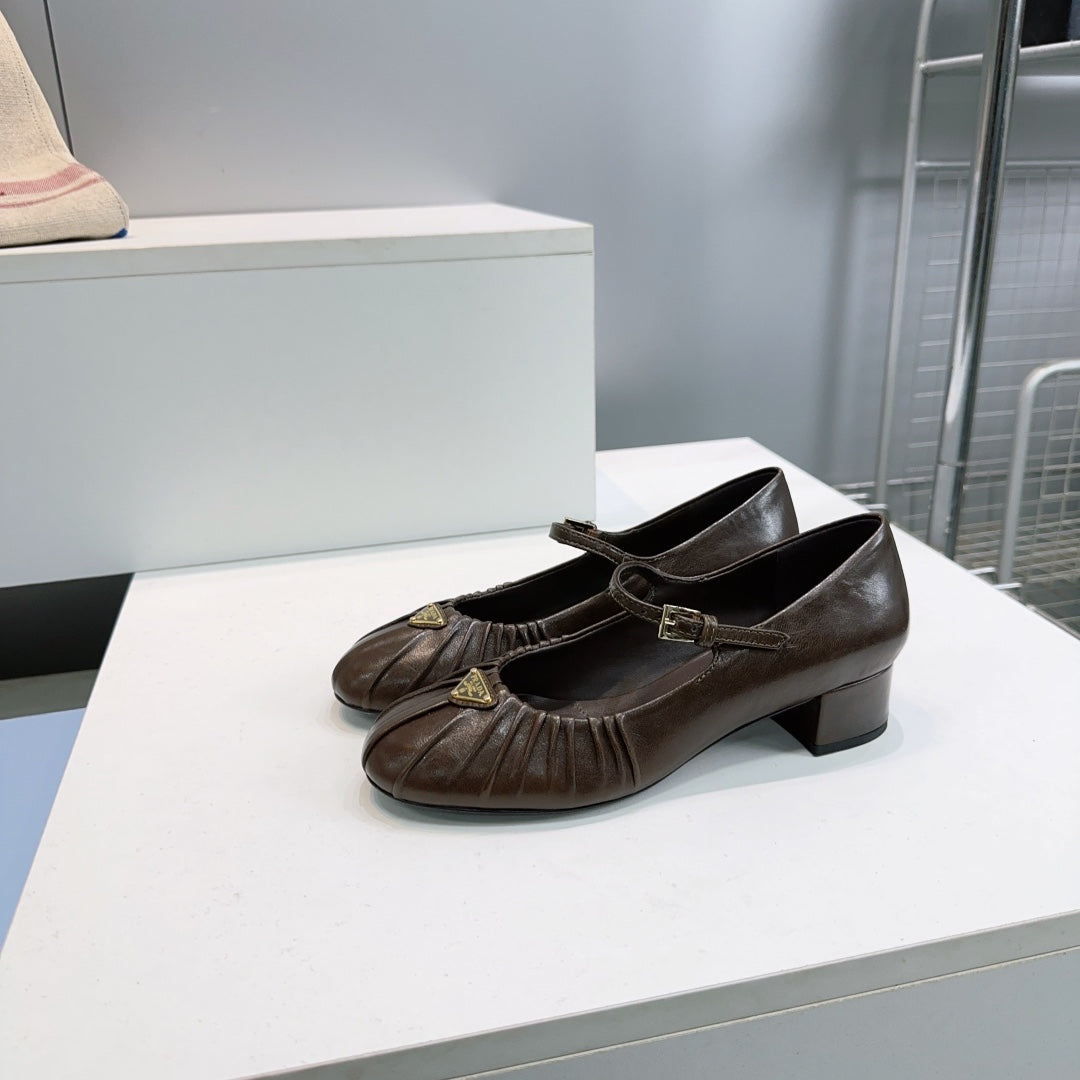 PRA 26S Mary Jane Chunky Heel Dark Chocolate Sheepskin 628705