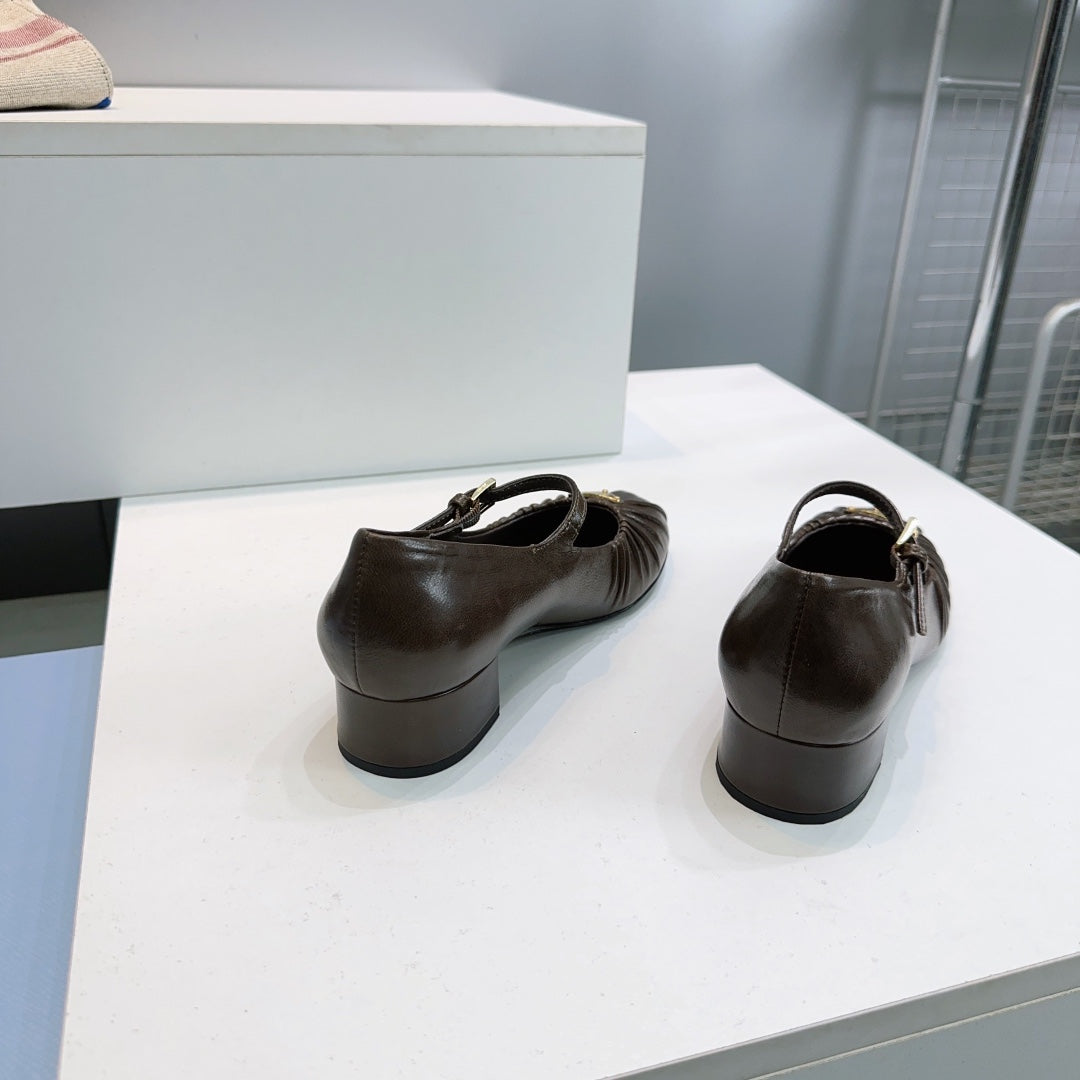 PRA 26S Mary Jane Chunky Heel Dark Chocolate Sheepskin 628705