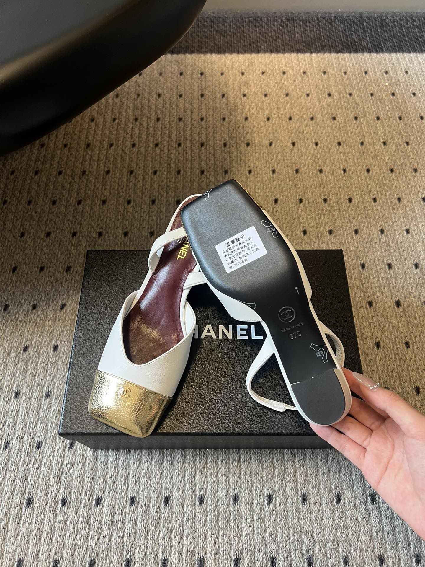 Chanel 2026 Square Toe Slingback 50mm White Gold Leather 719382