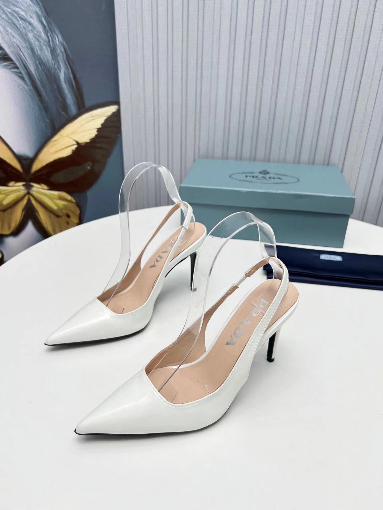 PRA Patent Leather Slingbacks White Lambskin