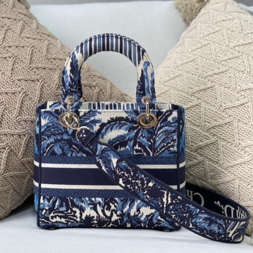 MEDIUM LADY D-LITE BLUE PALMS EMBROIDERY