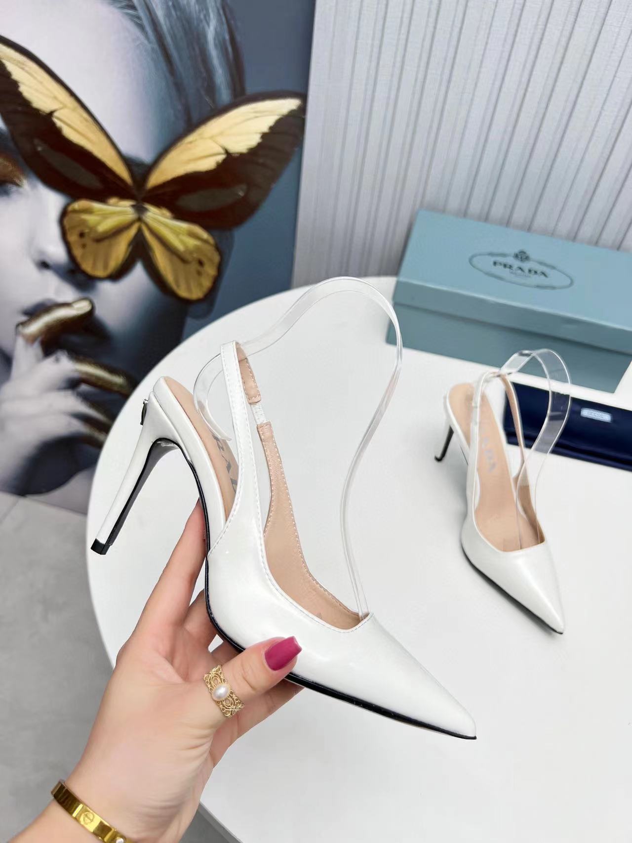 PRA Patent Leather Slingbacks White Lambskin