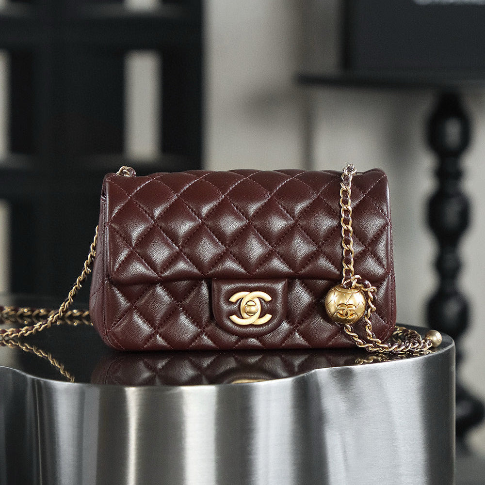 Chanel 25s Flap Bag 20cm Burgundy Lambskin Gold Hardware