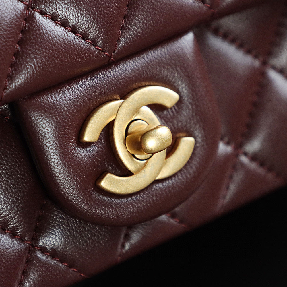 Chanel 25s Flap Bag 20cm Burgundy Lambskin Gold Hardware