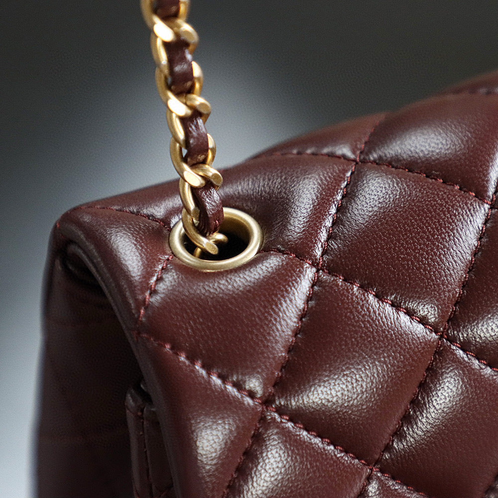 Chanel 25s Flap Bag 20cm Burgundy Lambskin Gold Hardware