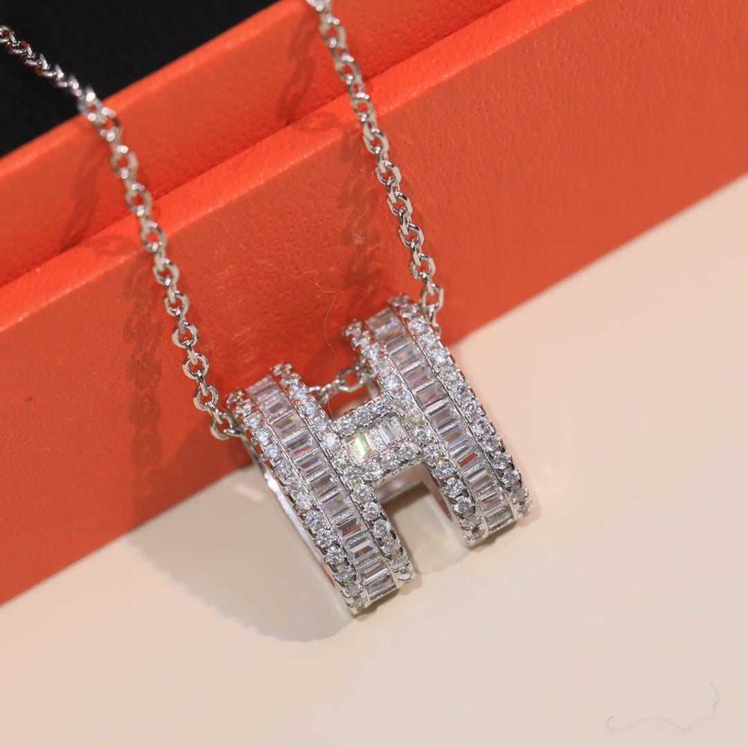POP H SILVER FULL DIAMOND NECKLACE