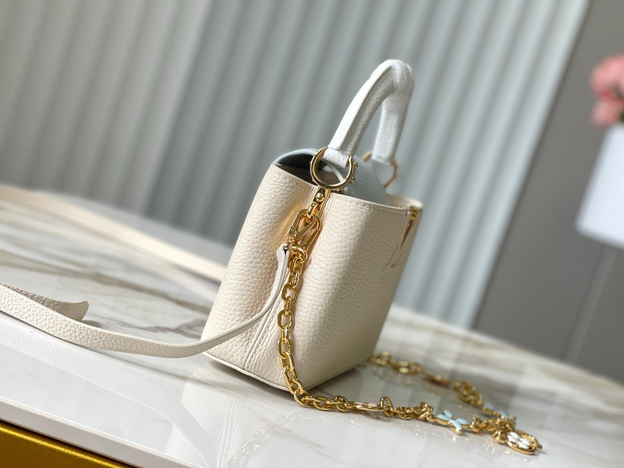 CAPUCINES MINI 21 CREAM CLOUD BLUE TAURILLON GOLD  HARDWARE