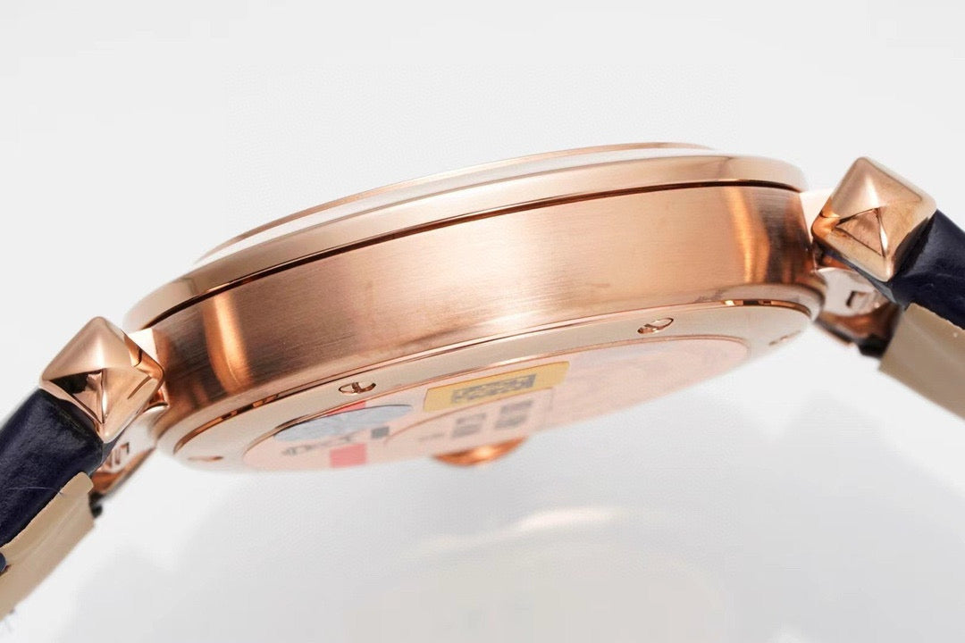 Pasha 30mm Quartz Pink Gold Case White Dial Navy Blue Strap