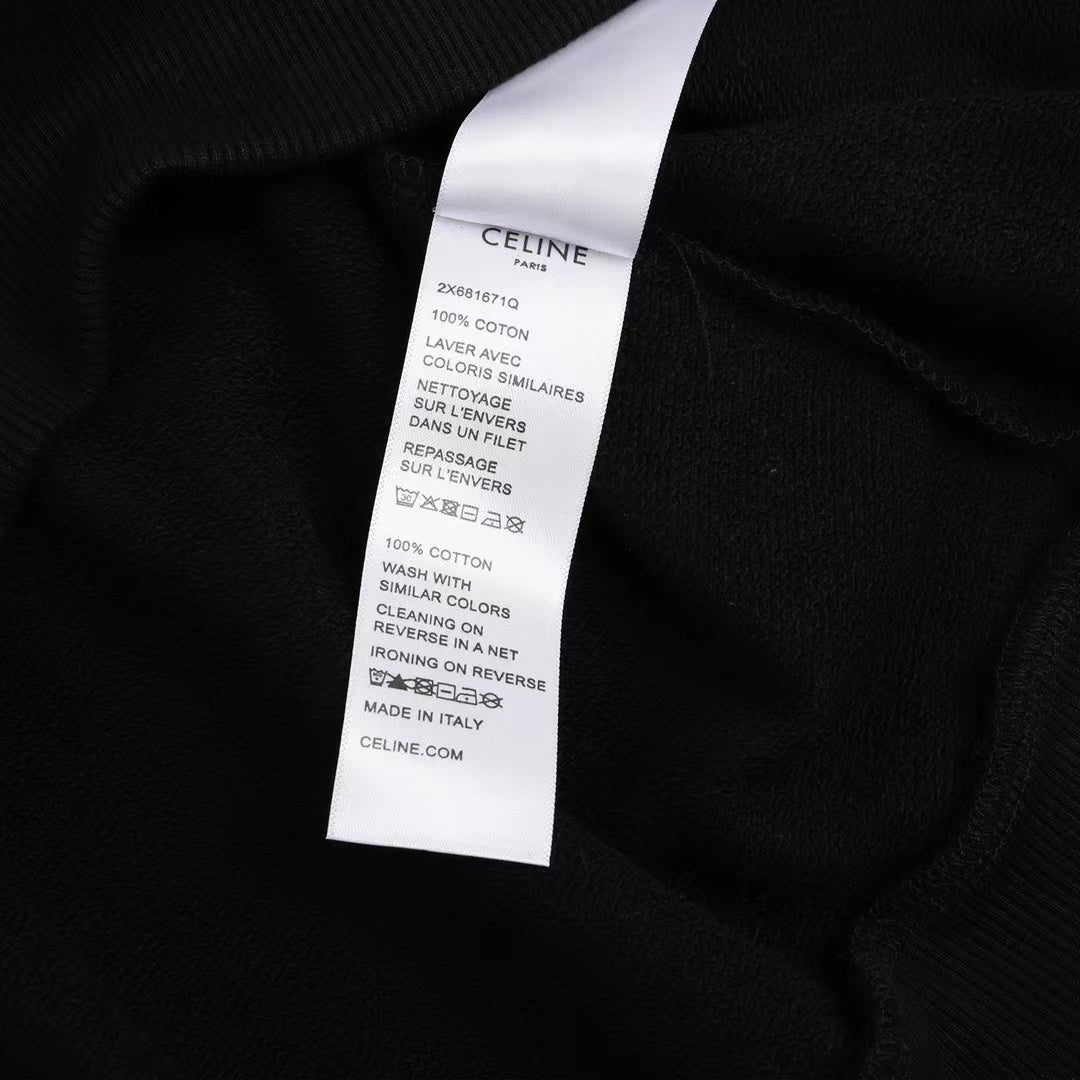 Celin Loose Hoodie Black Fleece White Logo