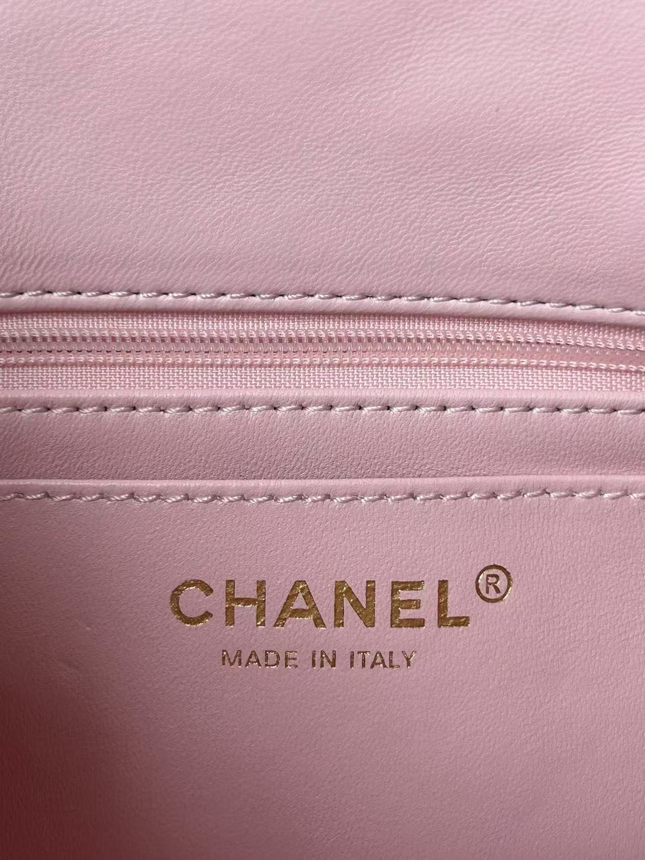 Chanel Mini Flap Bag Pink With Top Handle Lambskin Light Gold Hardware