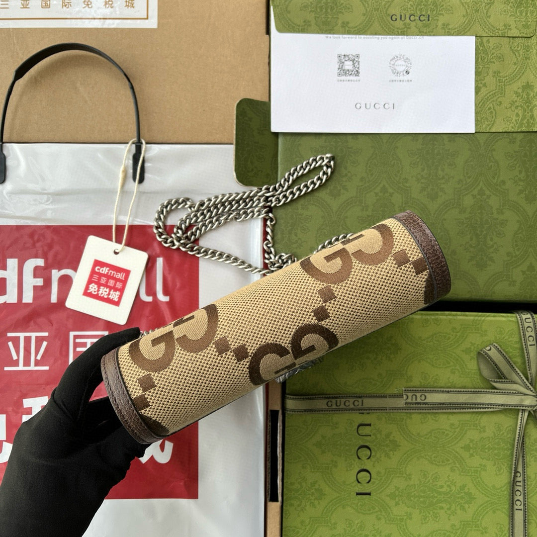 Gucci Jumbo Dionysus Wallet On Chain Brown Canvas and GG Original Leather