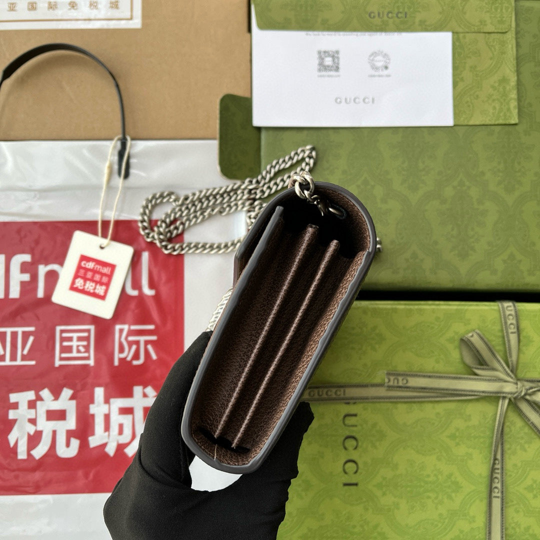 Gucci Jumbo Dionysus Wallet On Chain Brown Canvas and GG Original Leather