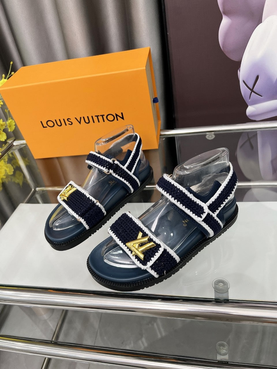 LV Sunset Comfort Sandal Dark Blue Cotton Leather