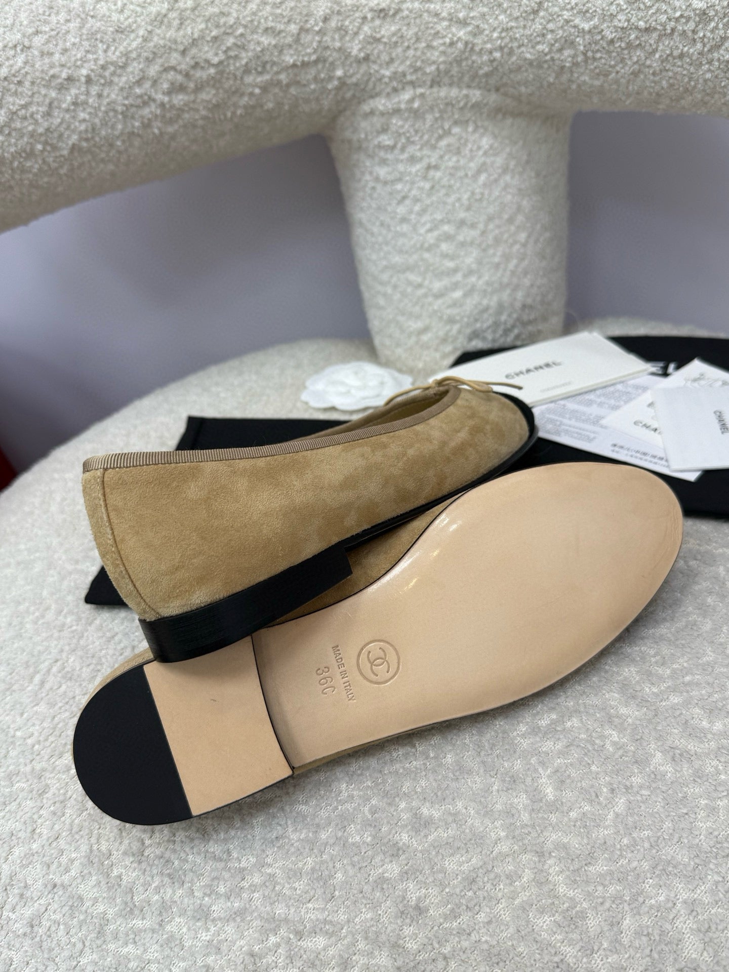 CC 25A Ballet Flat Beige Black Suede