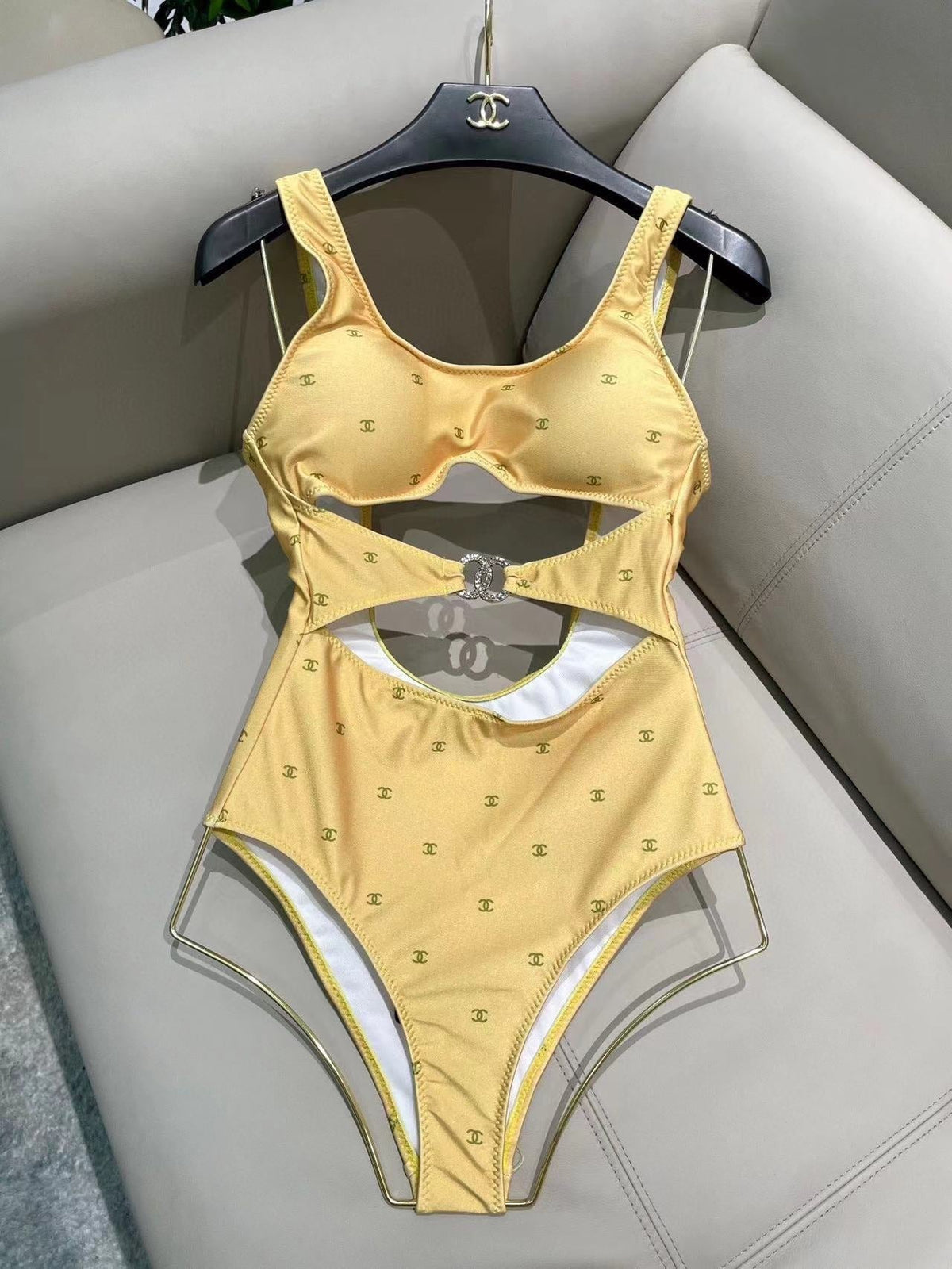 Chanel Swimsuit Yellow White Cotton