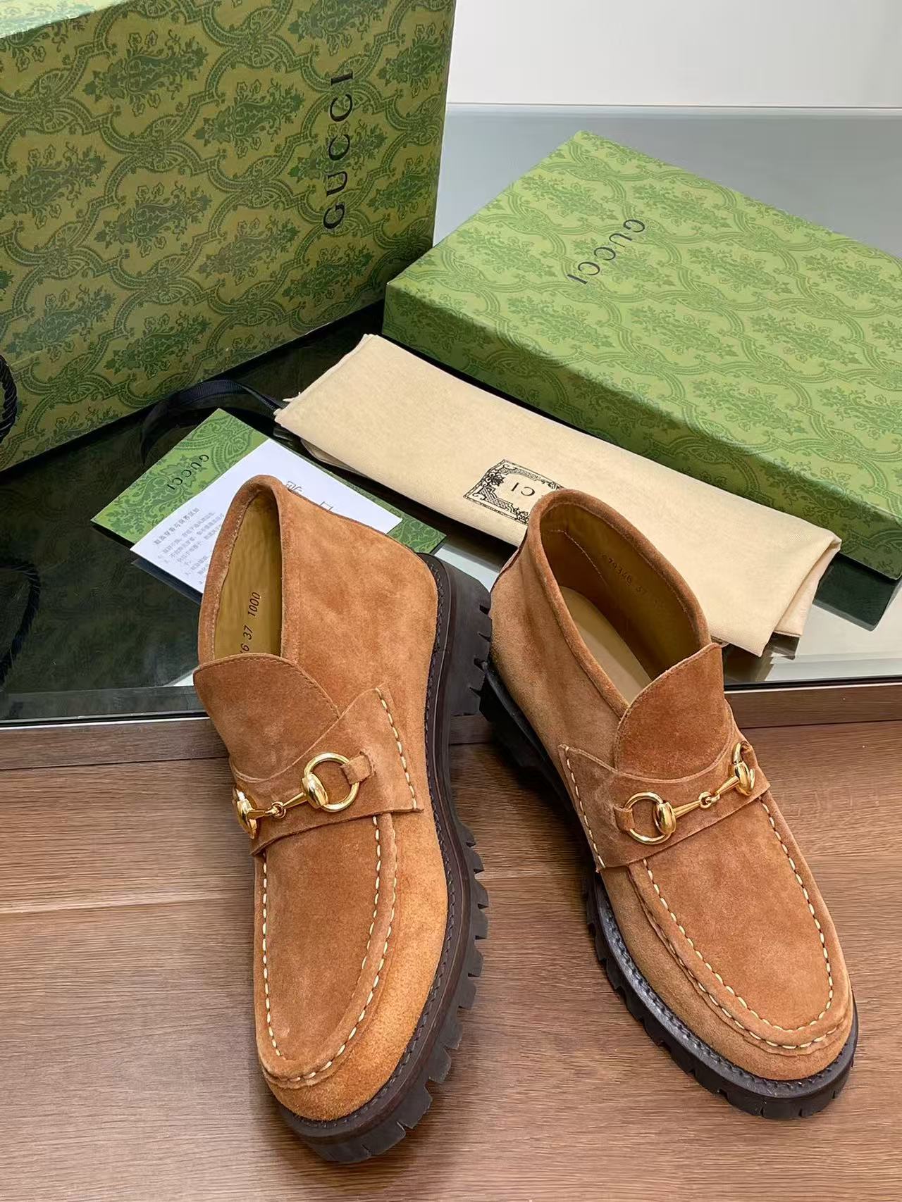 GG Horsebit Ankle Boot Light Brown Suede