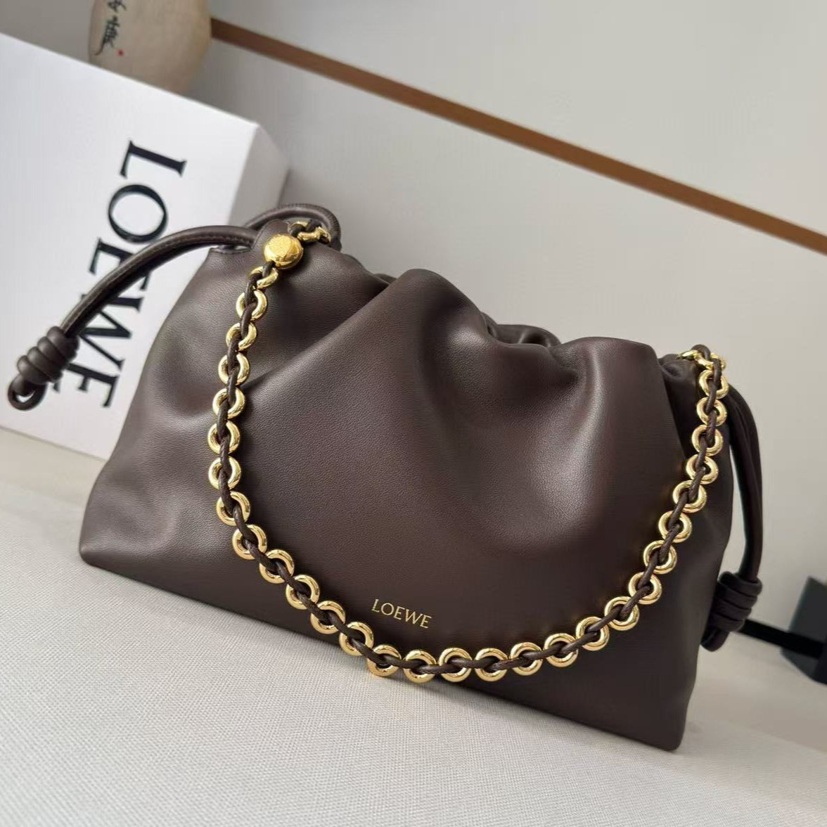 Loew Medium Flamenco Bag 30cm Dark Brown Lambskin