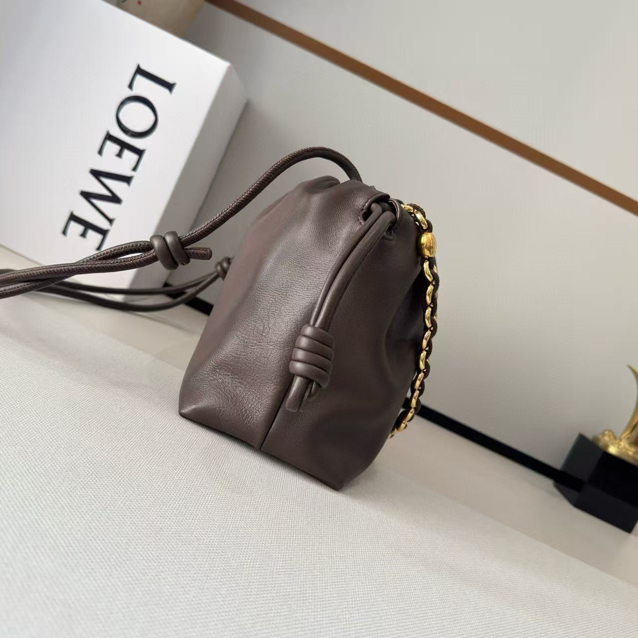 Loew Medium Flamenco Bag 30cm Dark Brown Lambskin