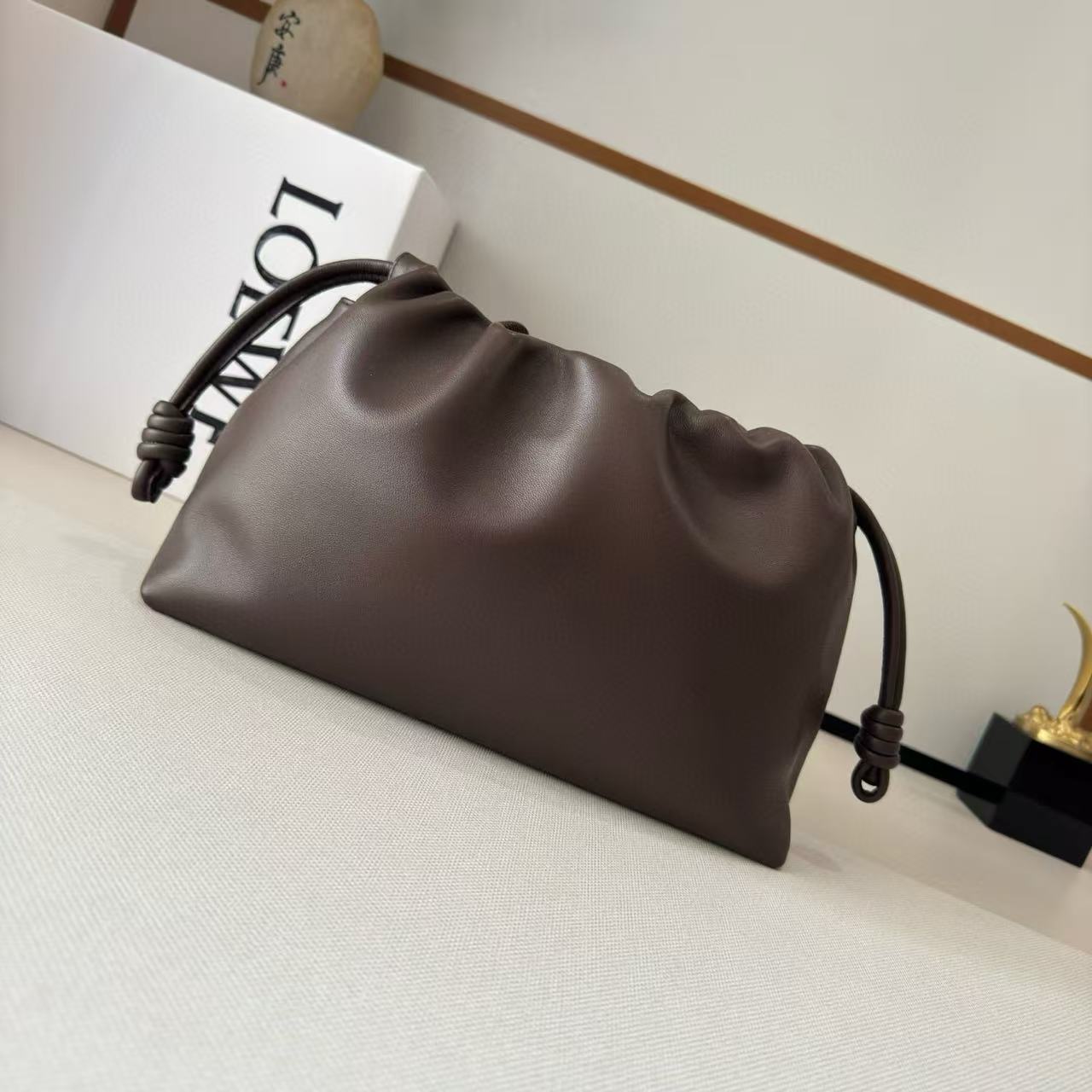 Loew Medium Flamenco Bag 30cm Dark Brown Lambskin