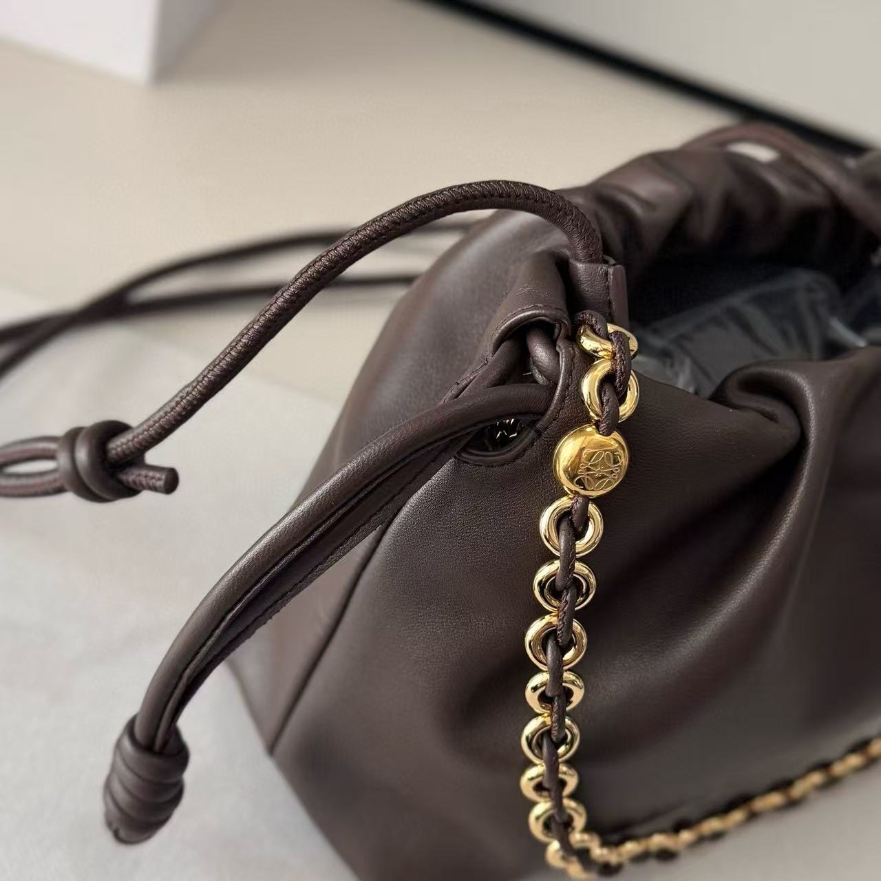 Loew Medium Flamenco Bag 30cm Dark Brown Lambskin