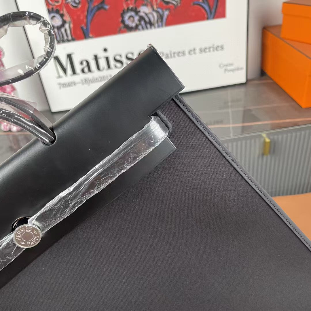 Herbag 39 Toile Black Canvas Black Cowhide Leather