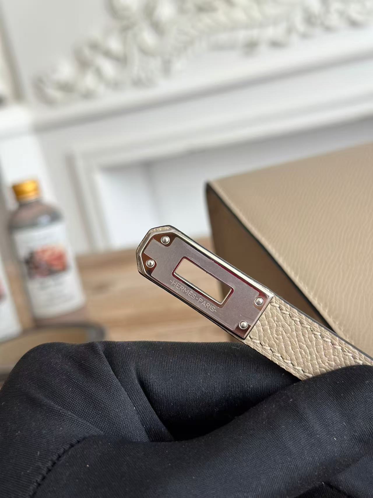 HM KELLY 25CM GREY EPSOM LEATHER SILVER HARDWARE