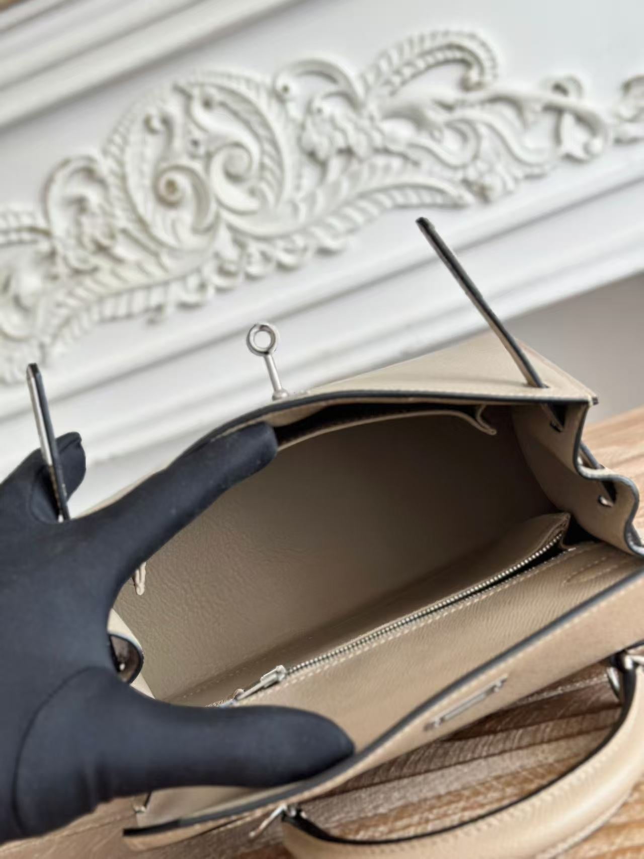 HM KELLY 25CM GREY EPSOM LEATHER SILVER HARDWARE