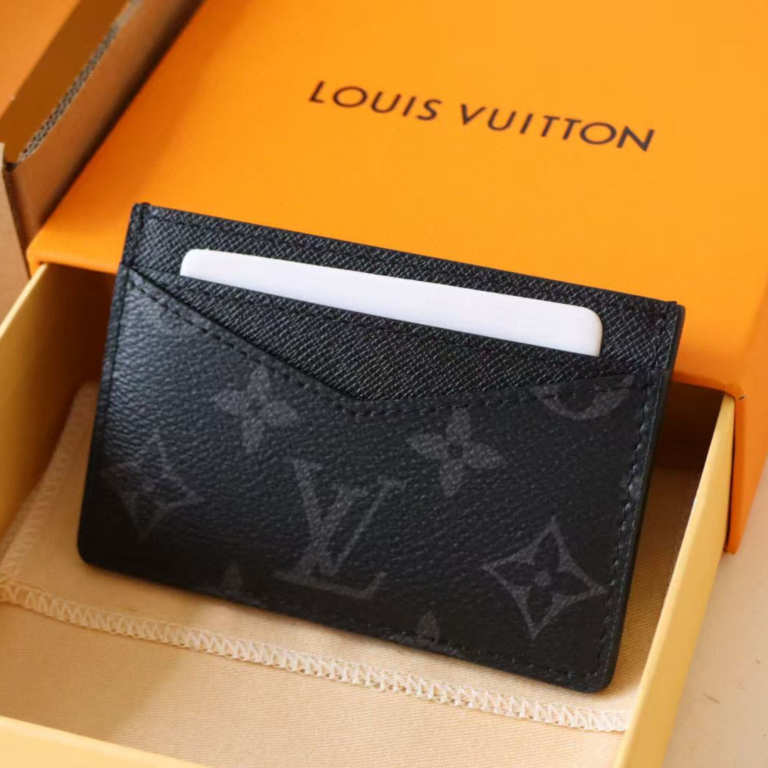 Louis Vuitton Card Wallet Black Cowhide Canvas