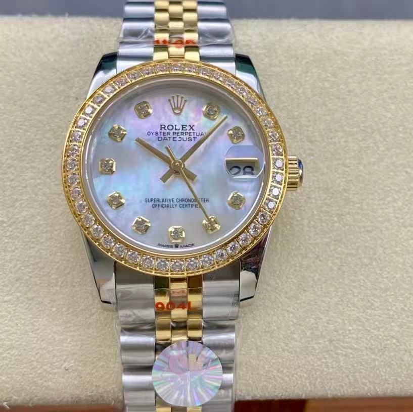 Datejust 28mm Gold Steel Diamond Bezel White Mop Dial