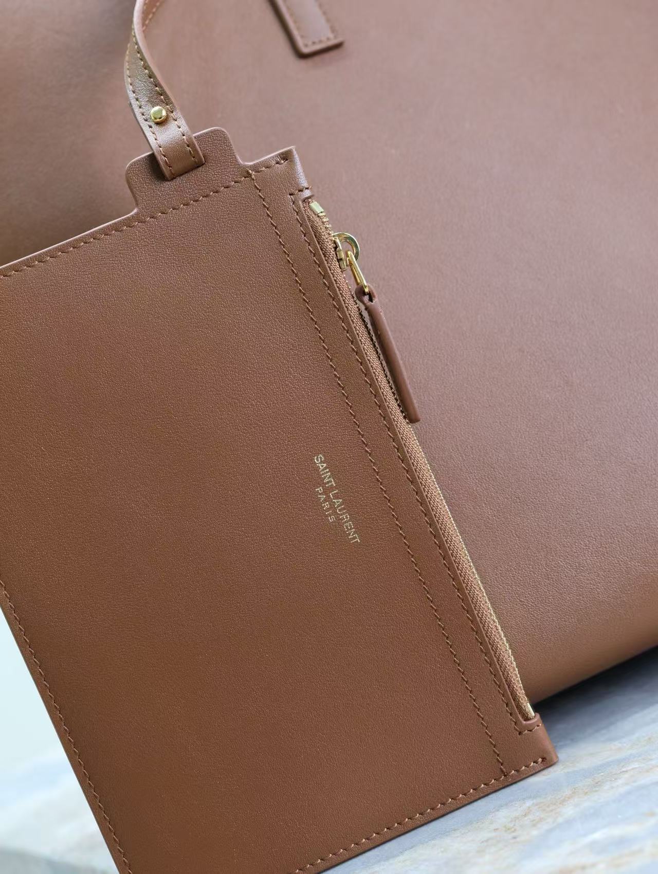 YSL 2025 Tote 38cm Bag Brown Smooth Leather