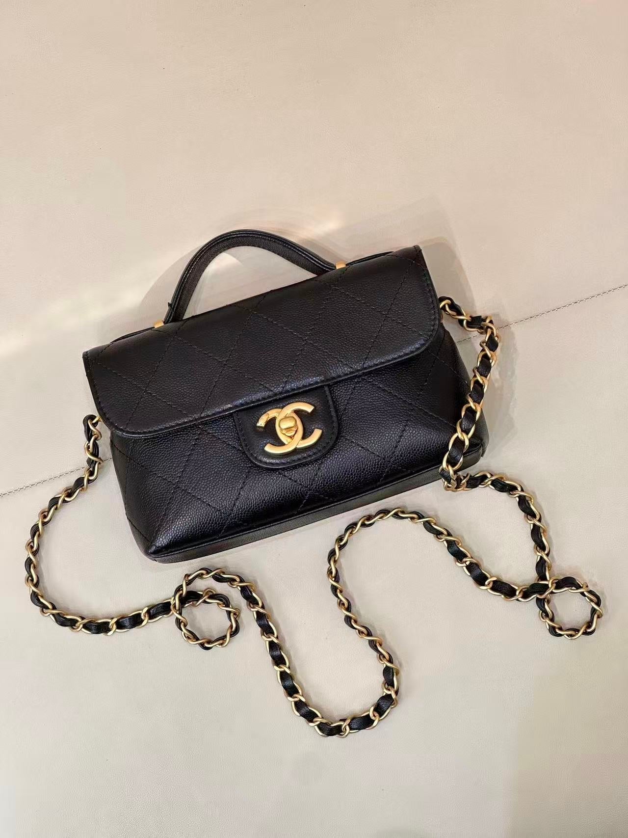 Chanel 2025 Coco Handle bag Black Quilted Caviar Leather