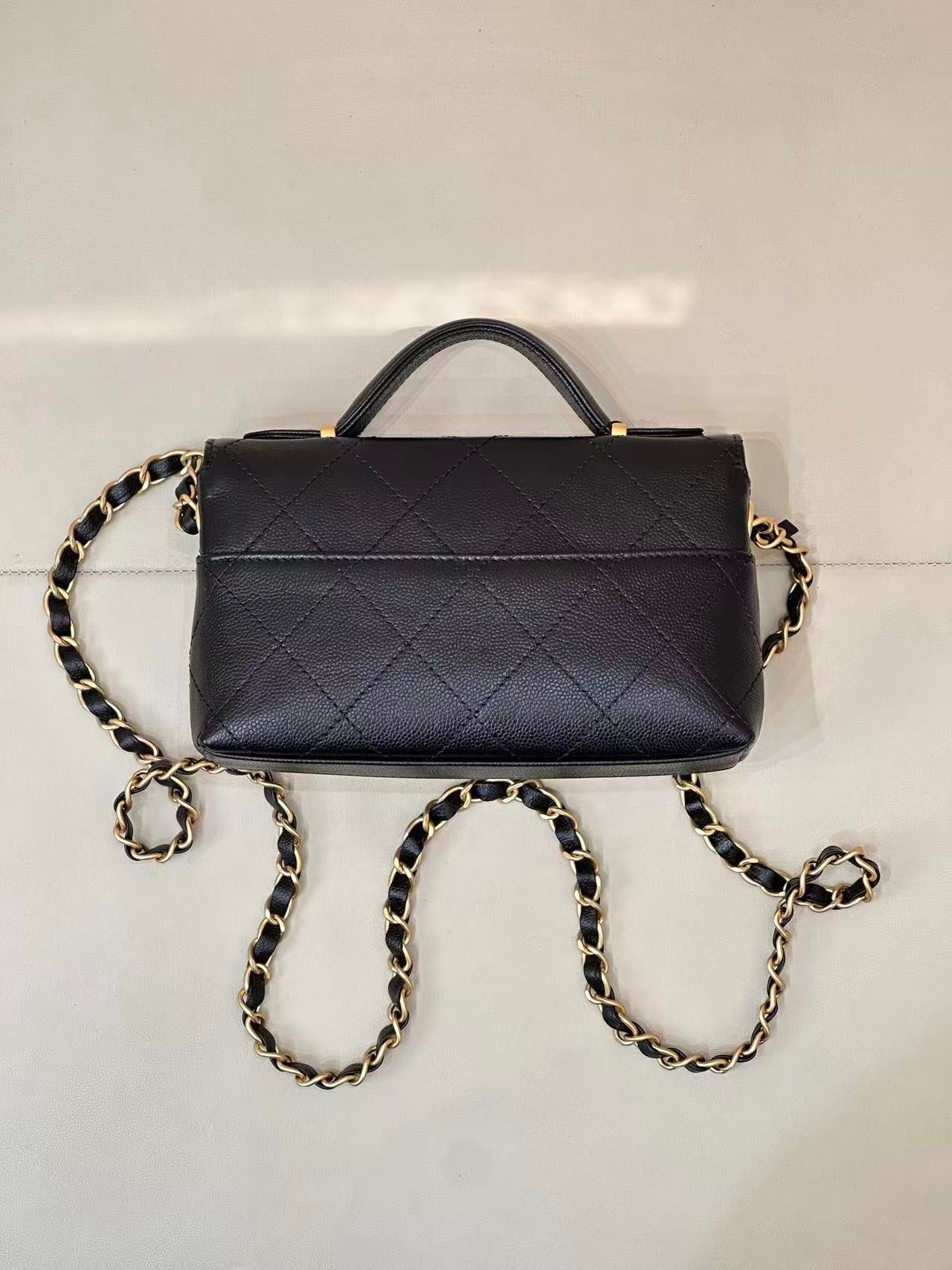 Chanel 2025 Coco Handle bag Black Quilted Caviar Leather