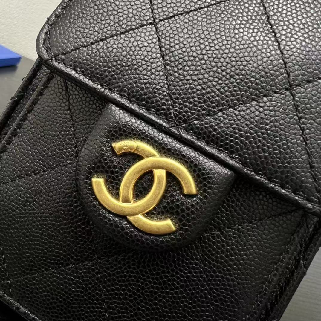 Chanel 2025 Hobo Bag 22cm Black Gold Grained Calfskin