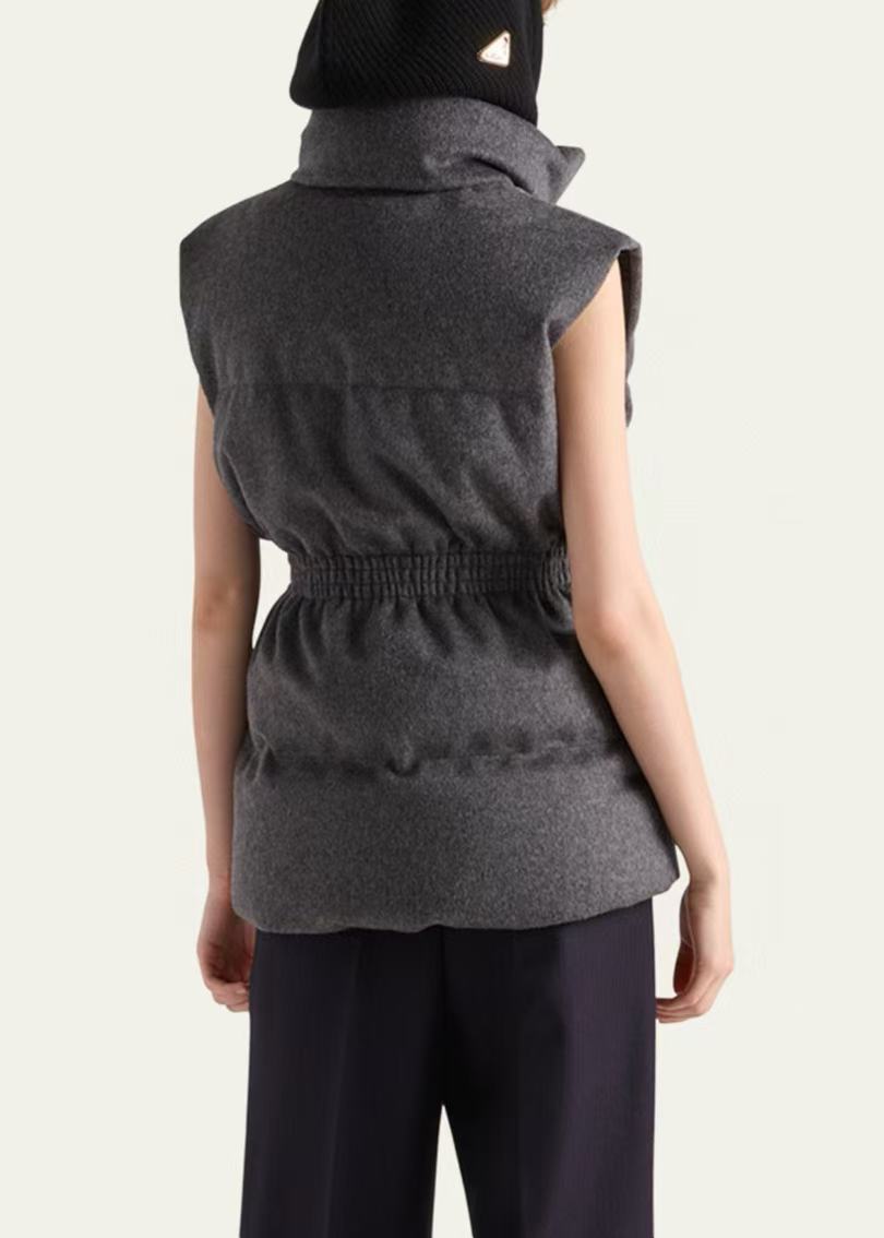Prada 2025 Belted Down Vest Gray Wool