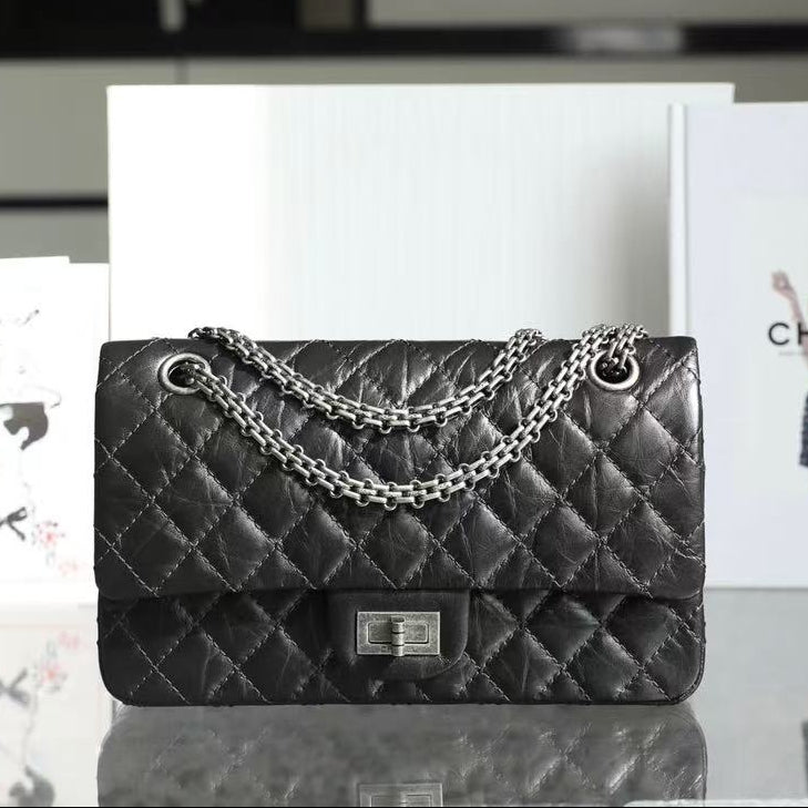 CC 2026 Classic 2.55 Flap Bag Black Aged Lambskin Silver Hardware