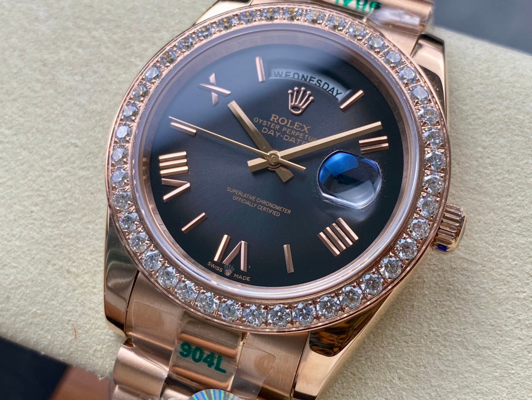 Day Date 40 18K Rose Gold with Slate Ombre Roman Dial and Diamond Bezel