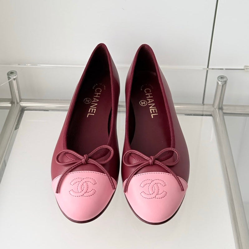 Chanel 2026 Ballet Flat Burgundy Pink Lambskin