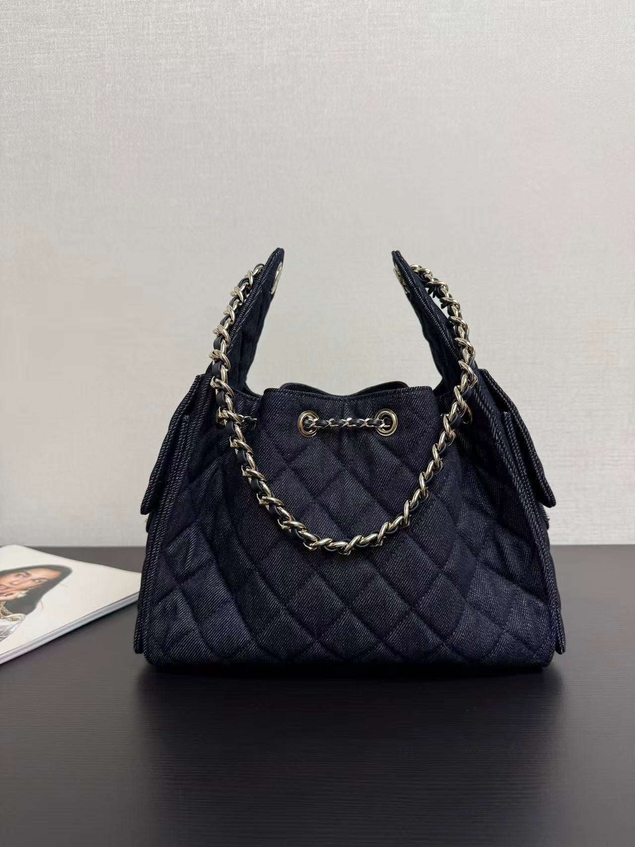 Chanel 2026 Hobo Bags 30cm Dark Blue Denim