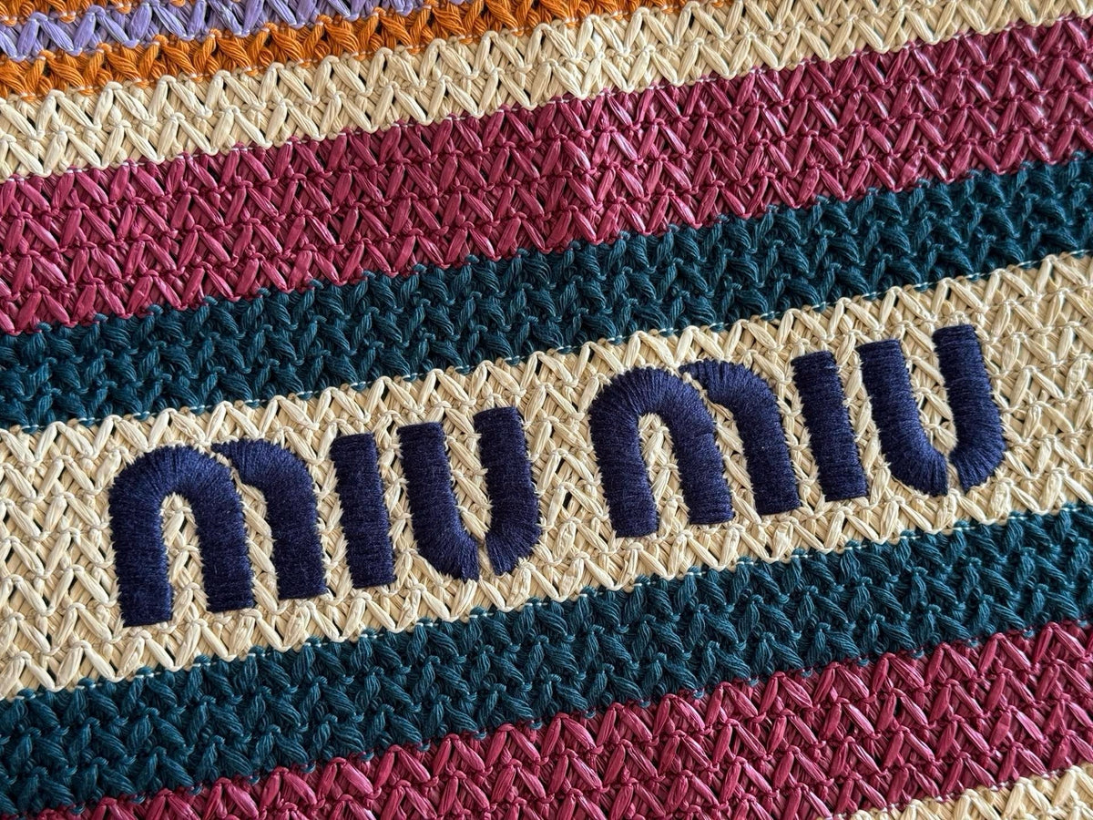 Miu Miu 2026 Striped Tote Bag 40cm Multicolor Woven Raffia-Effect