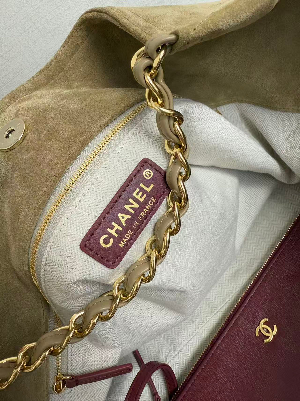 Chanel 2026 Quilted Neo Cabas Small Shopping Tote Bag 44cm Beige Suede