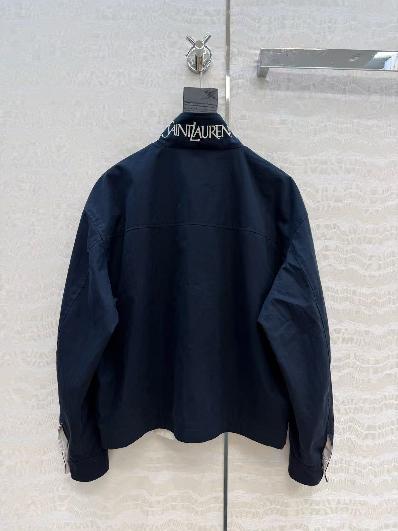 YSL 2026 Cassandre Reversible Jacket White Mix Navy Blue Cotton