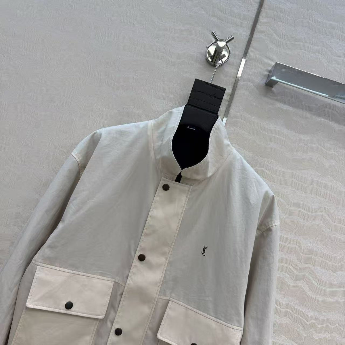 YSL 2026 Cassandre Reversible Jacket White Mix Navy Blue Cotton