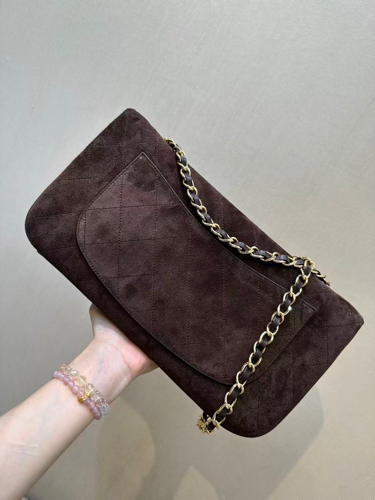 Chanel 2026 Flap Bag Dark Brown Suede Leather