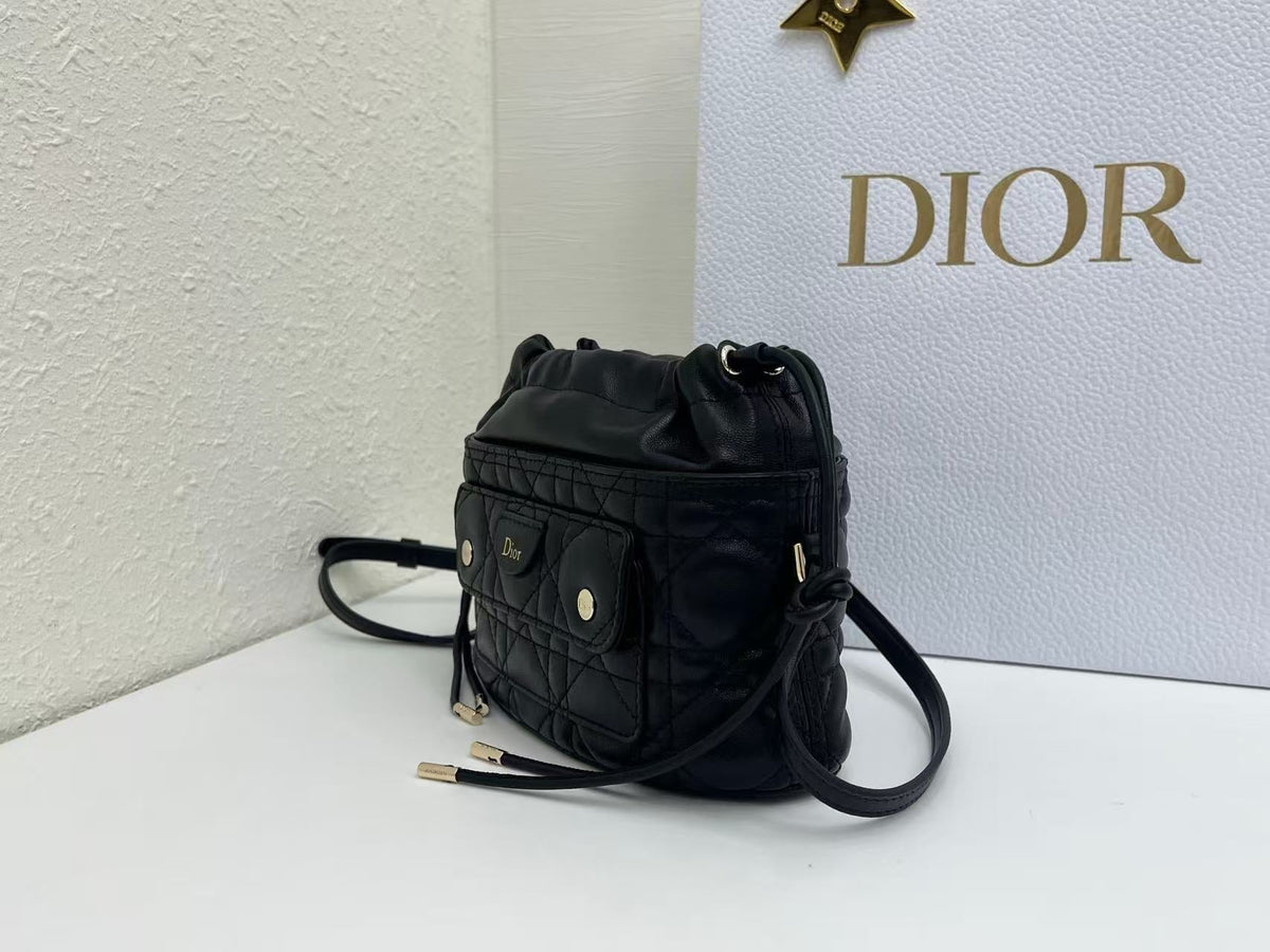 Dior 2026 Mini DiorTravel Bucket Bag 22cm Fabric Lambskin