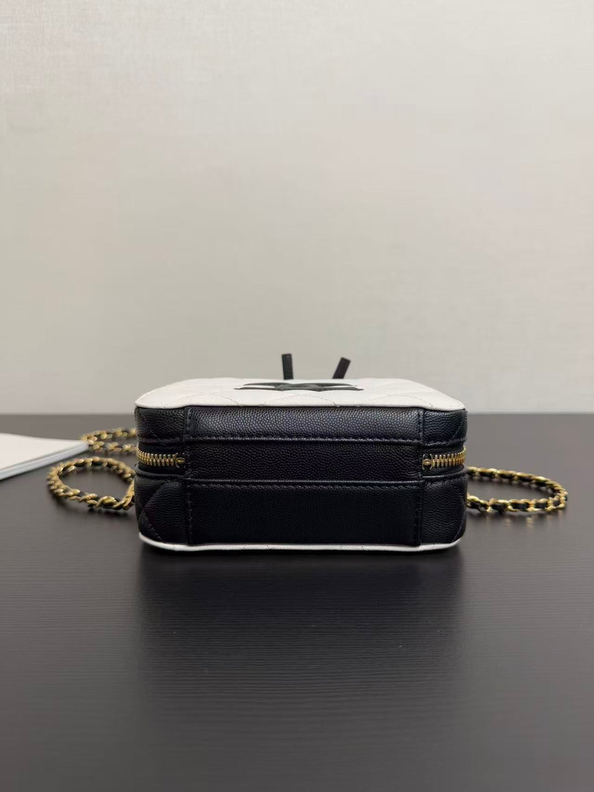 Chanel 2026 Vanity Case 21cm White Black Caviar Leather