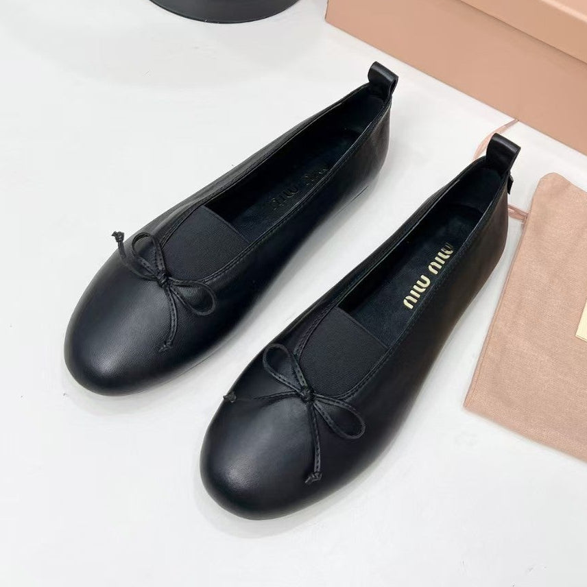 Miu Miu 2026 Élan Bow Ballet Flat Nappa Leather