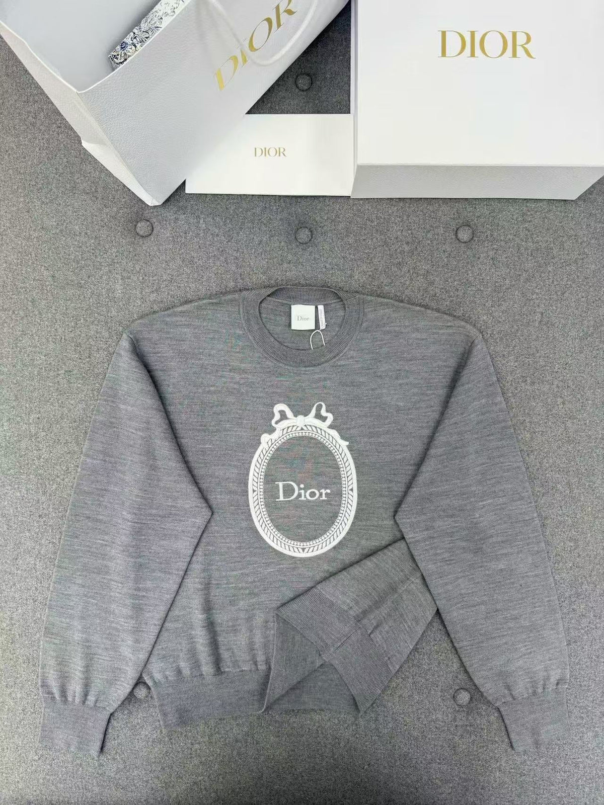 Dior 2026 Médaillon Embroidered Sweater Gray Wool-Blend Knit
