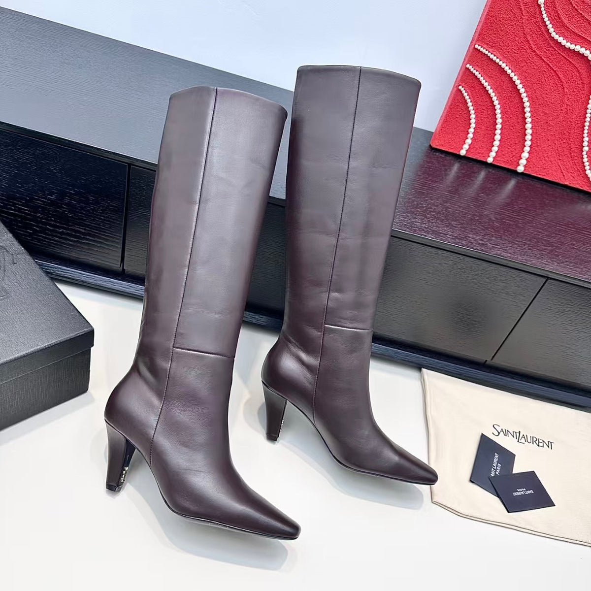 Saint Laurent 2026 Jill Pointed Toe Boots 80mm Leather