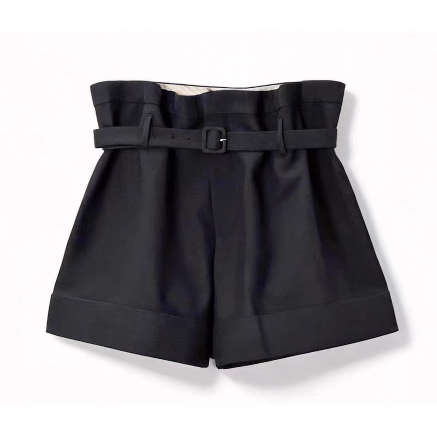Saint Laurent 2026 Belted Mohair Shorts Black Fabric