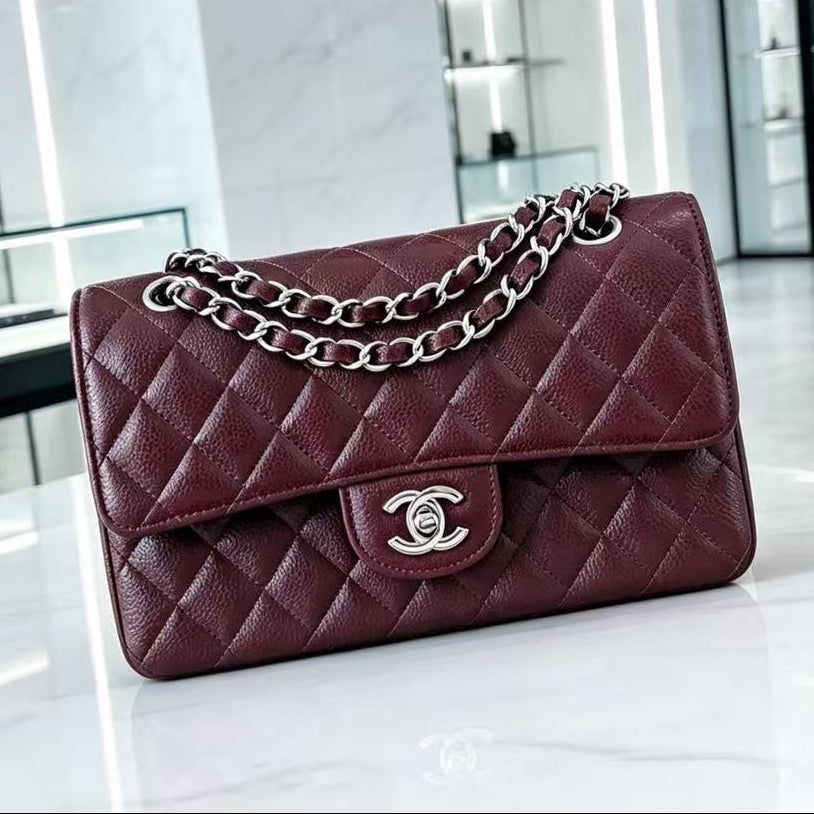 Chanel 2026 Classic Flap Bag Burgundy Textured Calfskin